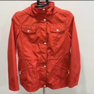 Guess Women's Raincoat/windbreaker hooded jacket red/orange Size Medium